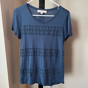 LOFT Lace Stripe Light Navy/Blue Short Sleeve Tee T-shirt Top